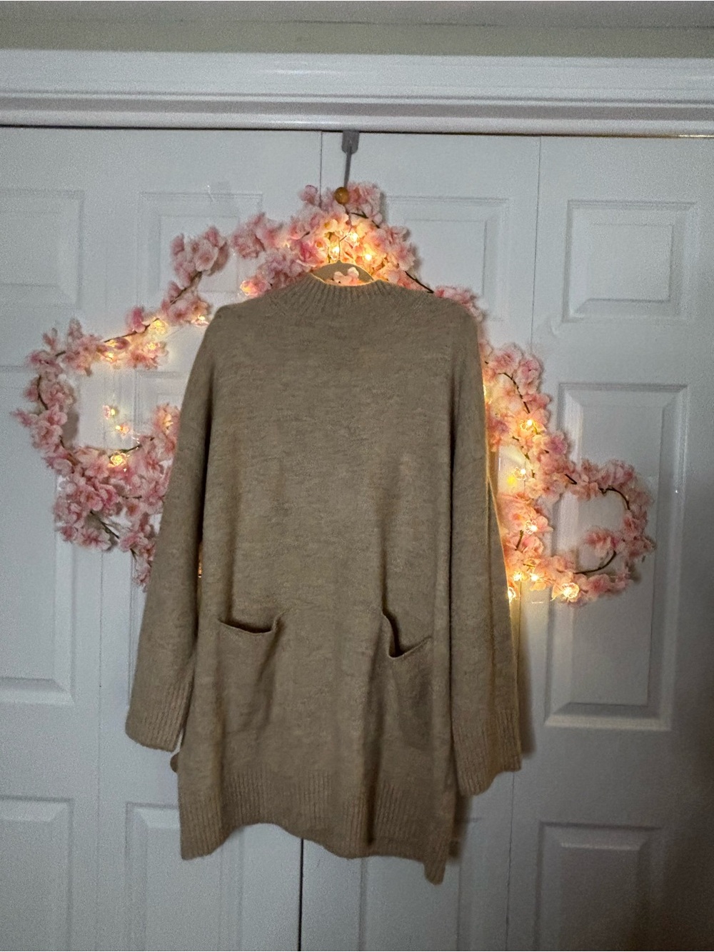 Cozy Women's Long Pocket Sweater Dress - Cream
